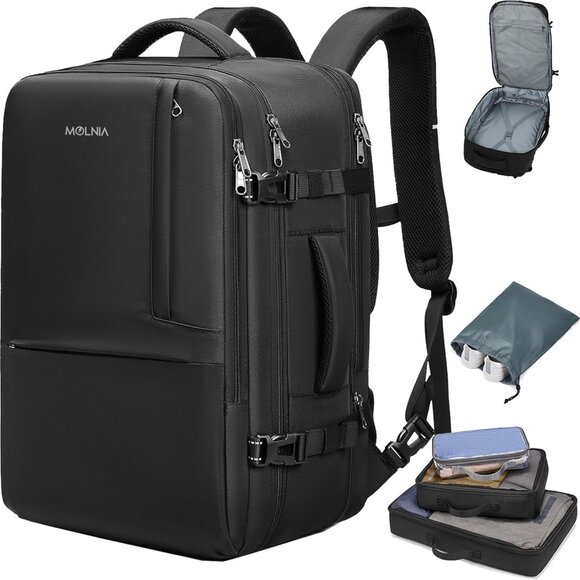 50L Expandable Travel Backpack for Men Women, Carry On Backpack Airline Approved